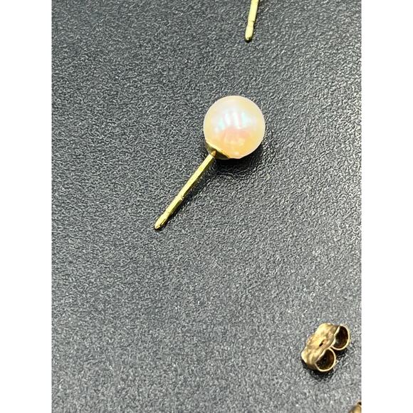 IPS Imperial Pearl Syndicate Signed 14k Yellow Gold White Pearl Stud Earrings - Picture 4 of 11